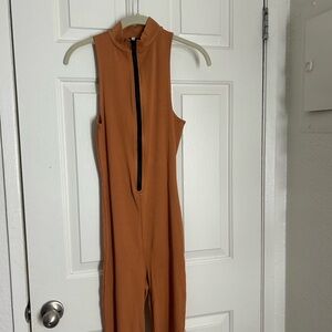Sleeveless Tan Jumpsuit with Zipper
